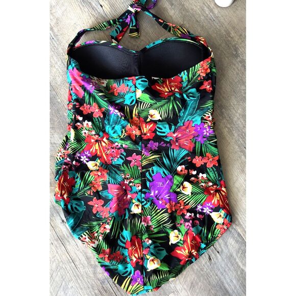 Catalina Women's XL 16-18 Twist Front Ruched Tropical Floral One Piece Swimsuit - Picture 2 of 6